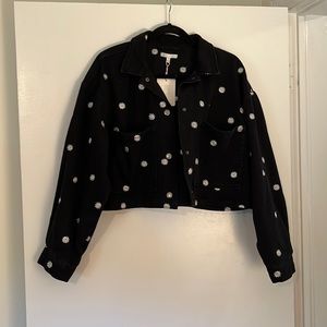 Gianni Bini black denim cropped jacket with sunflowers - new with tags - size L